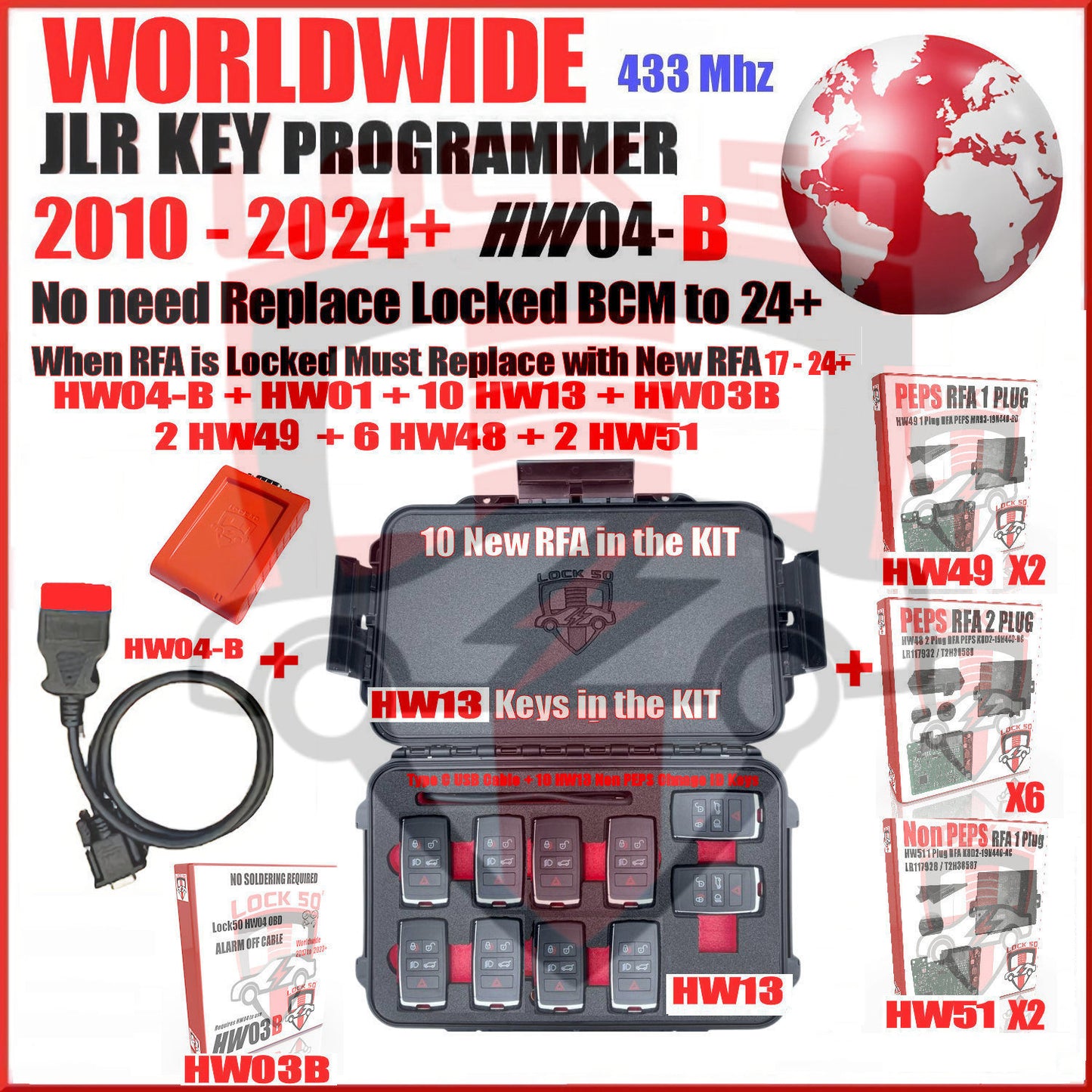 Lock50 JLR OBD Link Tool HW04-B Worldwide Need To Replace LOCKED RFA with NEW Unlocked RFA & Can Add Remove Keys TO 24+