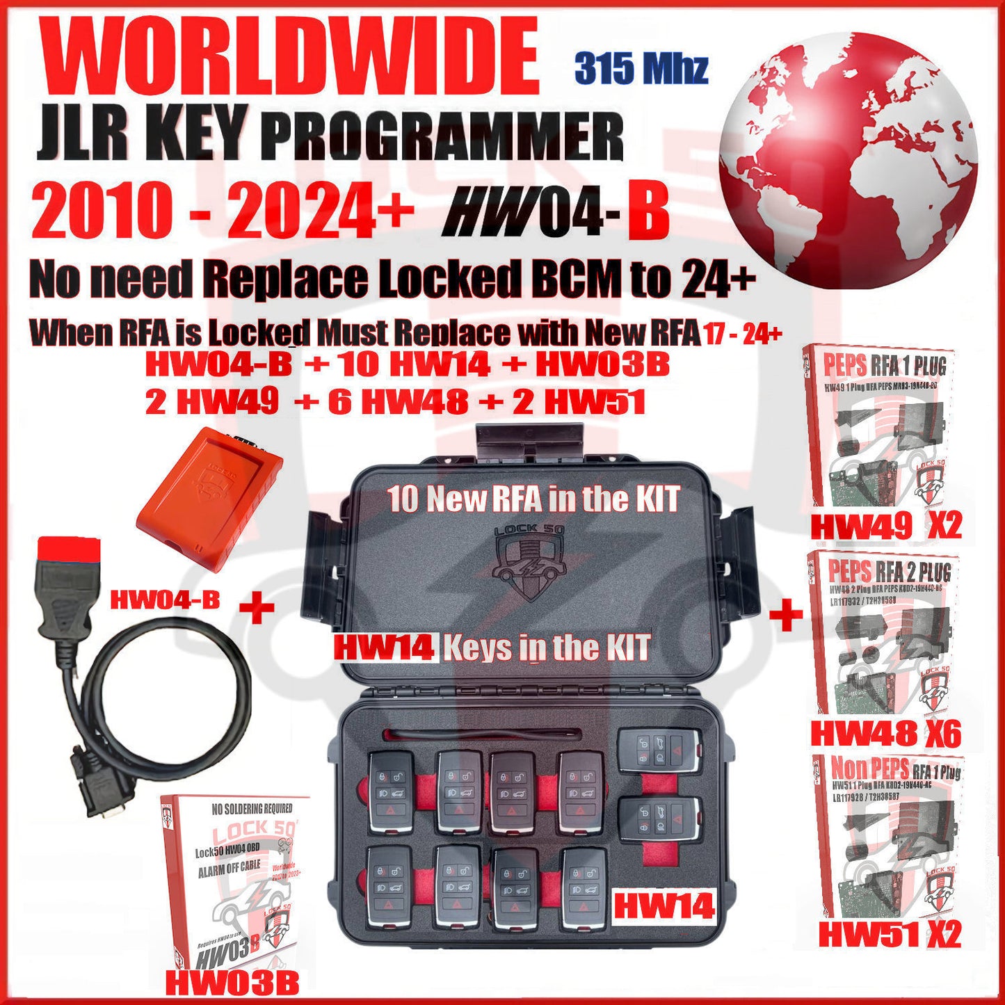 Lock50 JLR OBD Link Tool HW04-B Worldwide Need To Replace LOCKED RFA with NEW Unlocked RFA & Can Add Remove Keys TO 24+